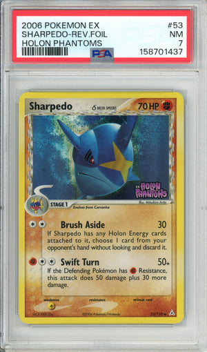 Pokemon Graded: Sharpedo Delta Species 53/110 Holon Phantoms (2006) Reverse Foil PSA 7