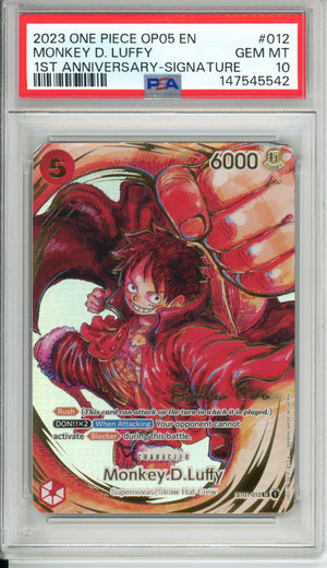 Pokemon Graded: Monkey D. Luffy ST01-012 1st Anniversary Signature PSA 10