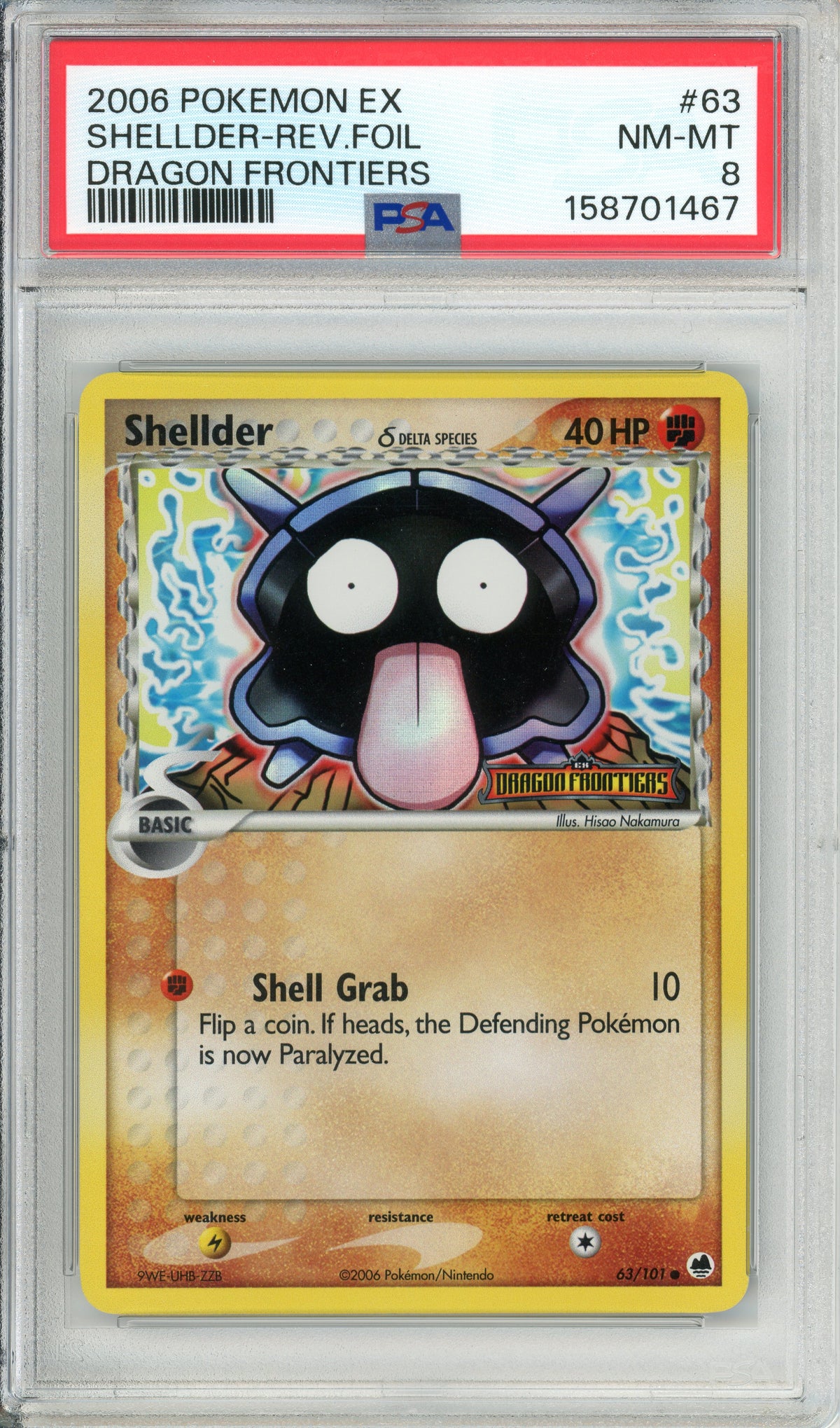 Pokemon Graded: Shellder 63/101 Dragon Frontiers (2006) Reverse Foil PSA 8