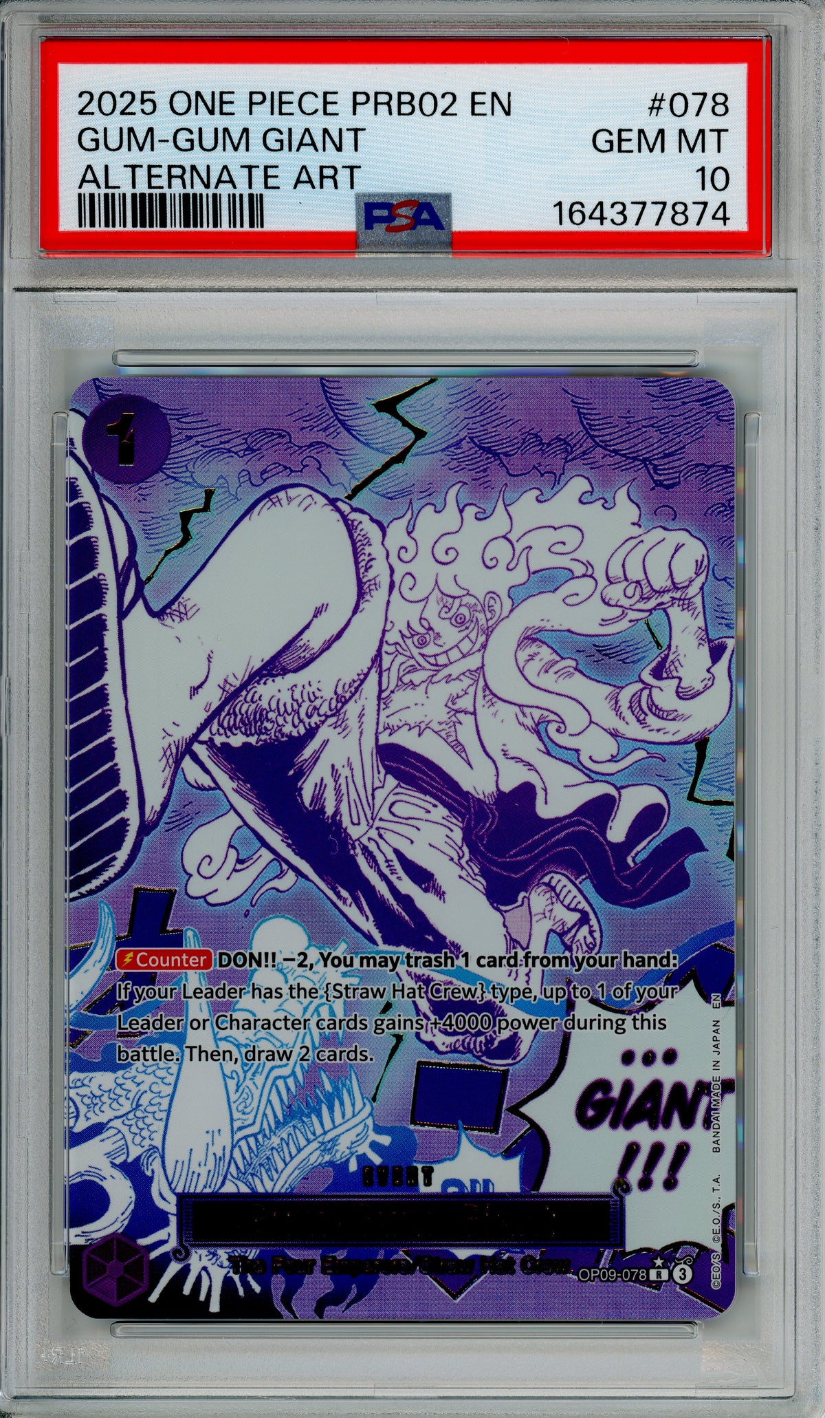 One Piece Graded: Gum-Gum Giant #78 PRB02 Alternate Art (2025) PSA 10