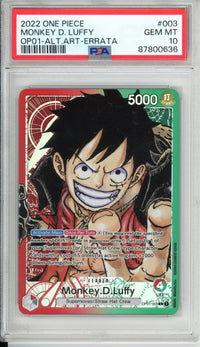 One Piece Graded: Monkey D. Luffy OP01-003 Alt Art Errata (2022) PSA 10