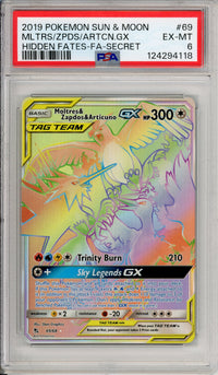 Pokemon Graded: Moltres & Zapdos & Articuno GX 69/68 (Hidden Fates) Rainbow Full Art PSA 6