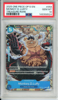 One Piece Graded: Monkey D. Luffy OP11-058 Treasure Rare PSA 10