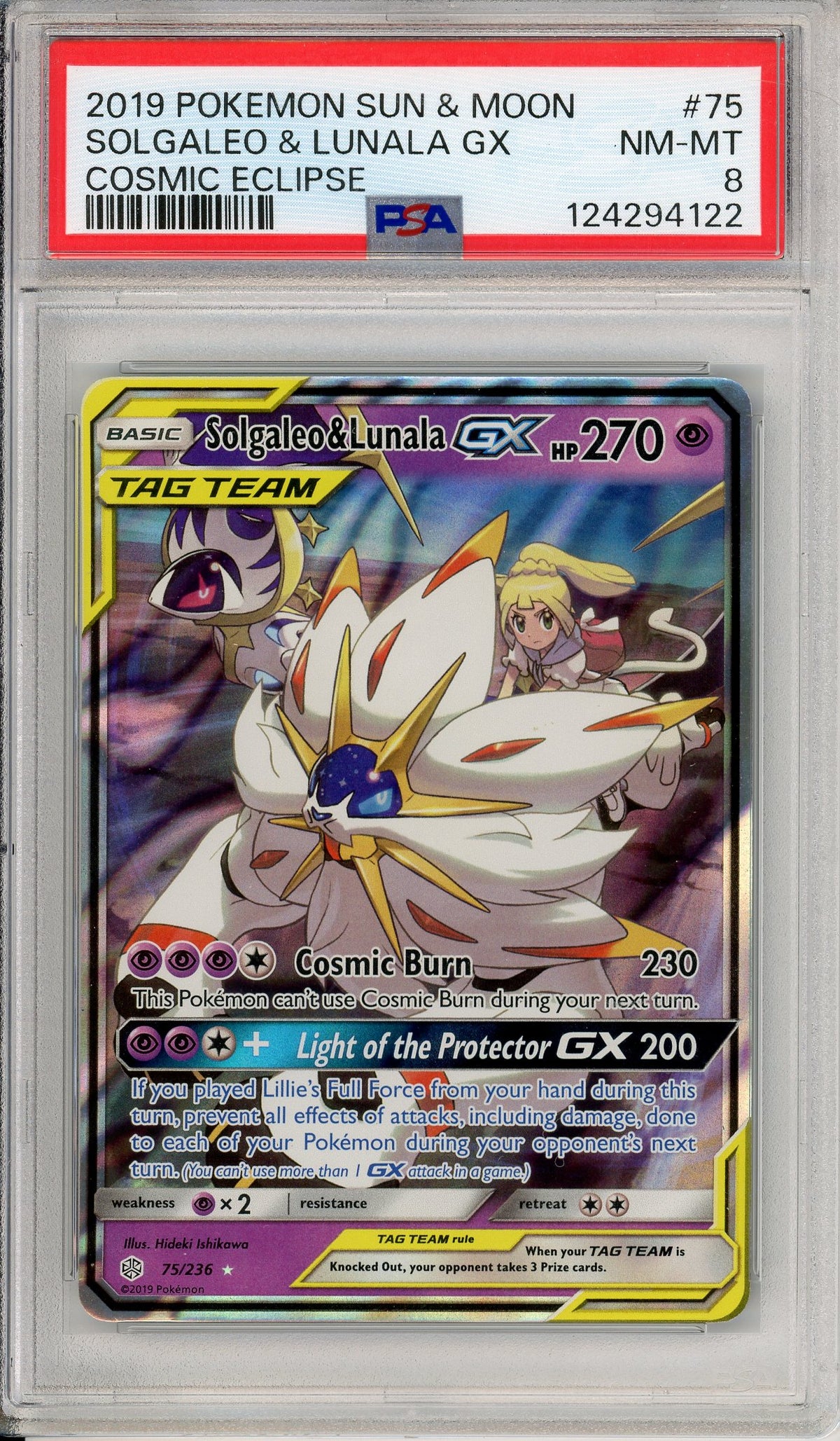 Pokemon Graded: Solgaleo & Lunala GX 75/236 Cosmic Eclipse (2019) Holo PSA 8