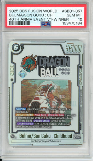 Dragon Ball Graded: Bulmo / Son Goku: Childhood SB01-057 40th Anniversary Winner PSA 10