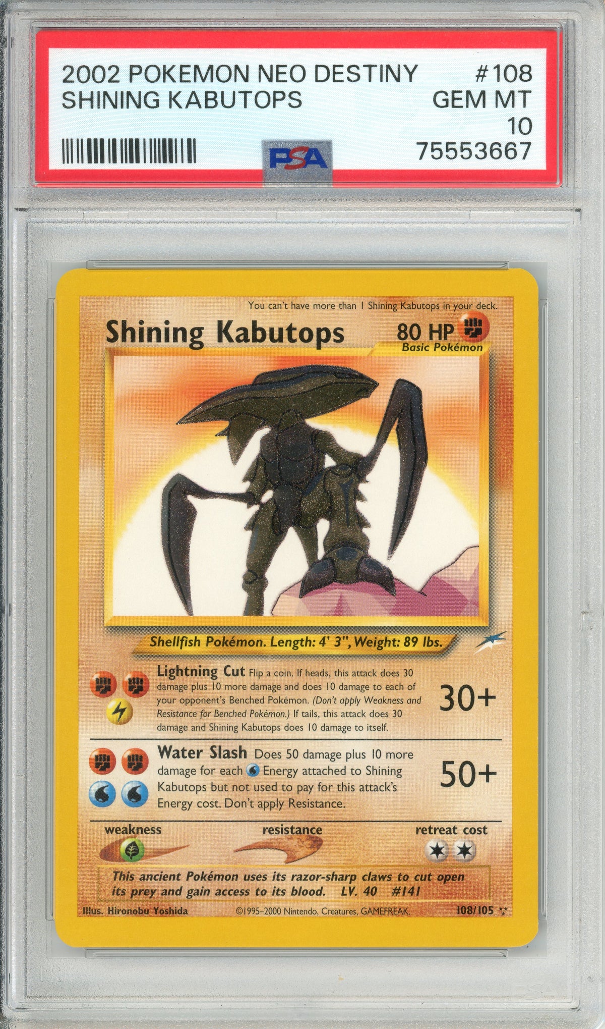 Pokemon Graded: Shining Kabutops 108/105 Neo Destiny (2002) PSA 10