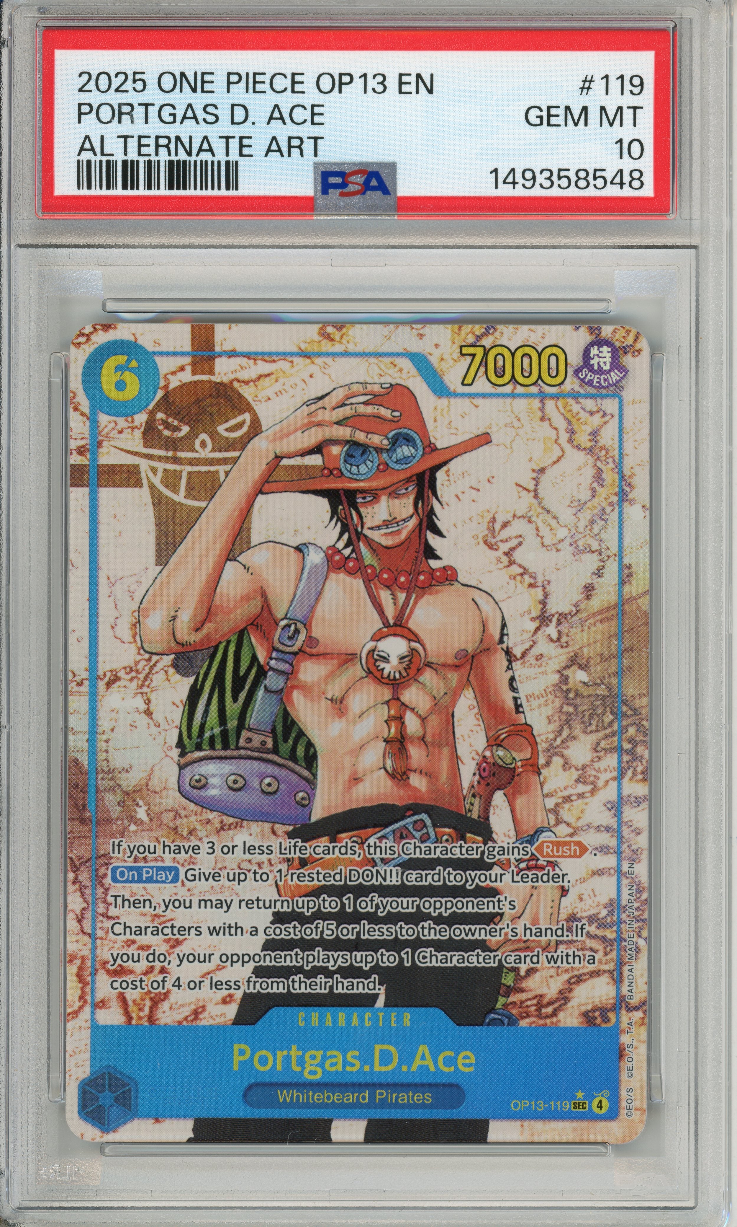 One Piece Graded: Portgas D. Ace OP13-119 Alternate Art PSA 10