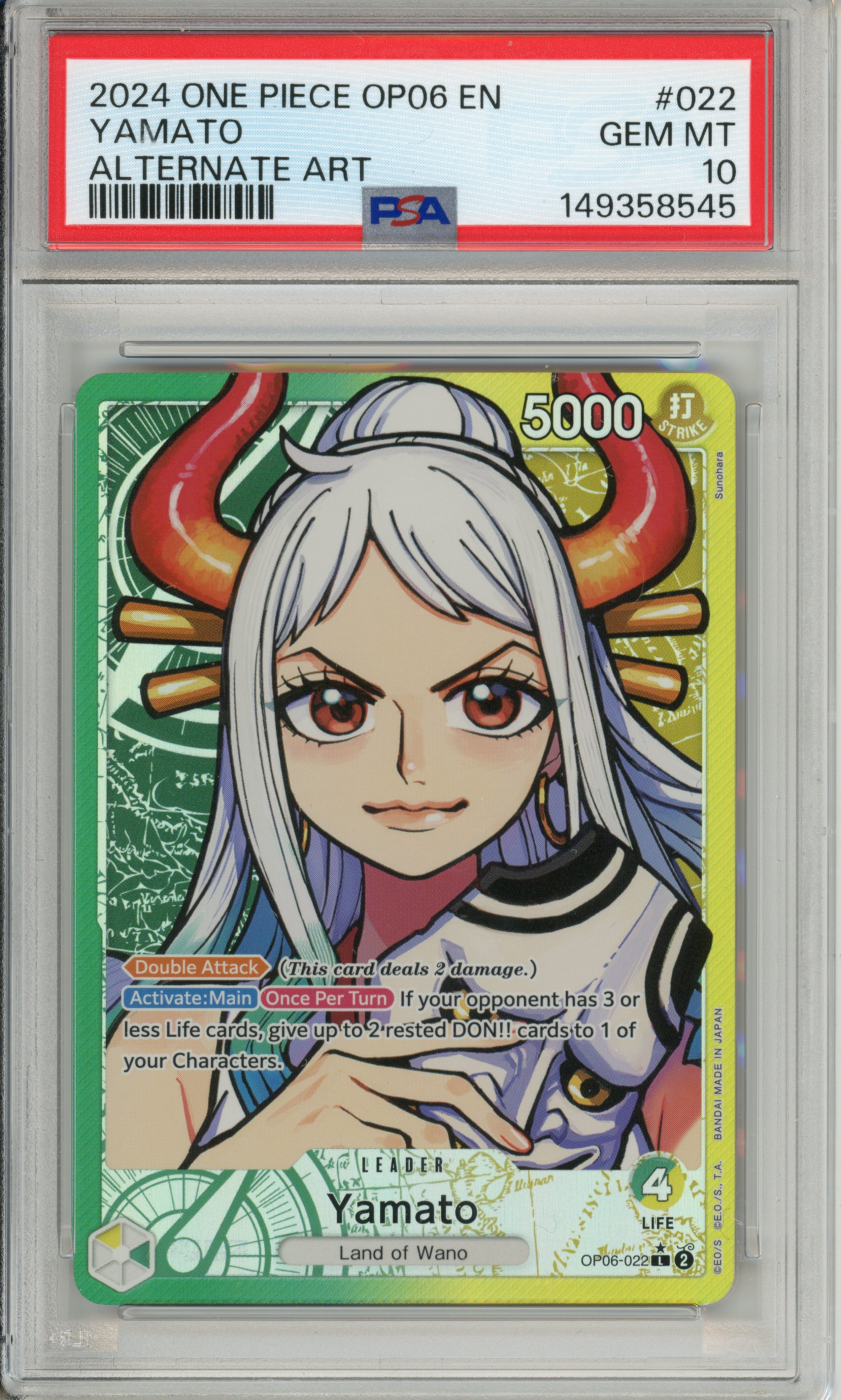 One Piece Graded: Yamato OP06-022 Leader Alternate Art PSA 10