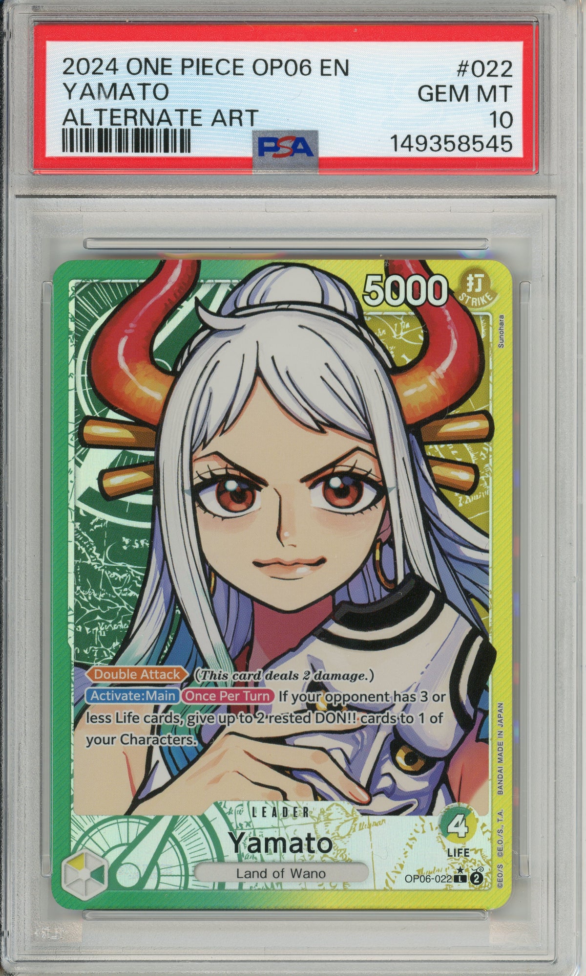 One Piece Graded: Yamato OP06-022 Leader Alternate Art PSA 10