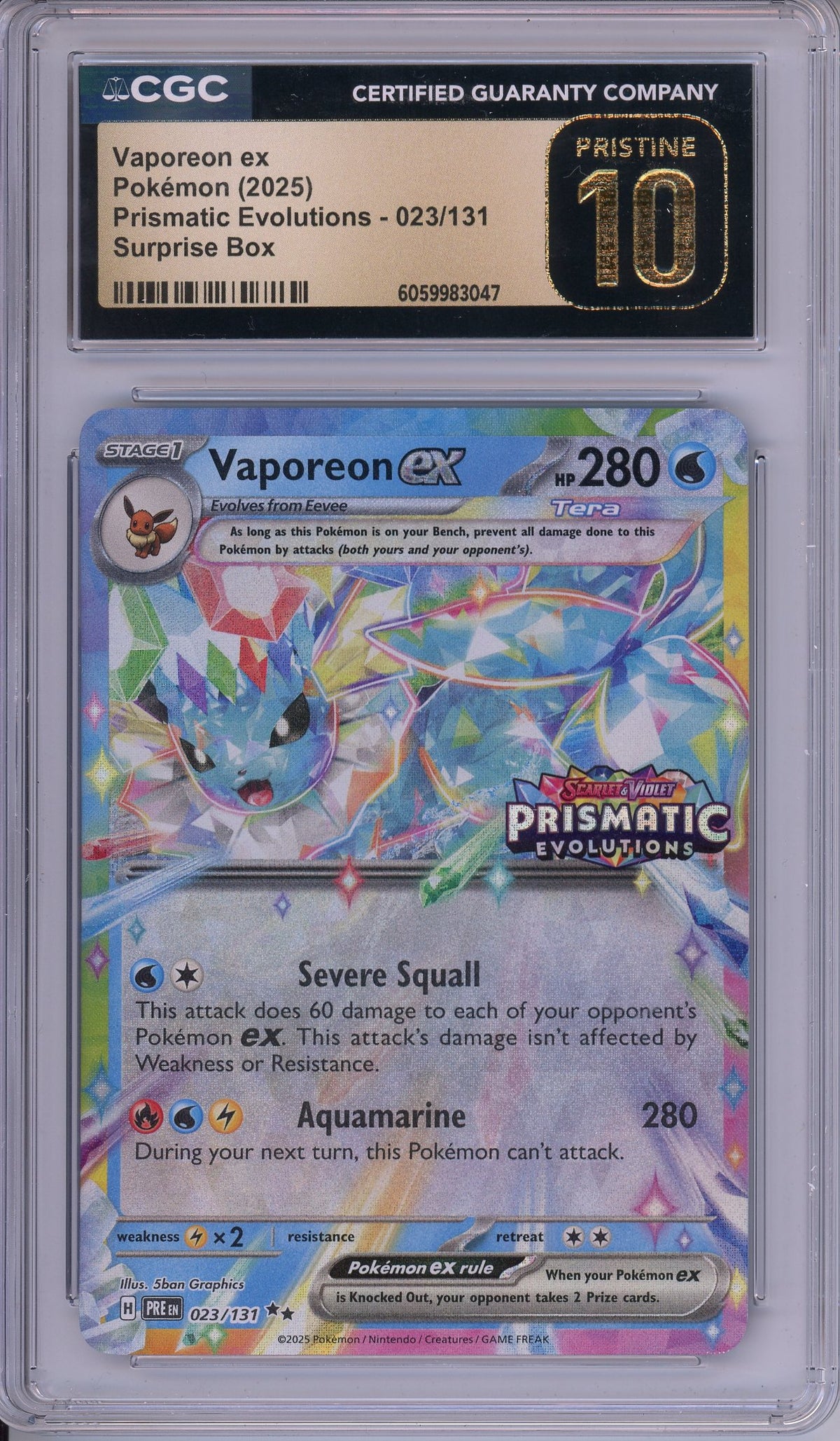 Pokemon Graded: Vaporeon ex 23/131 Stamped Surprise Box Prismatic Evolutions (2025) Holo CGC Pristine 10