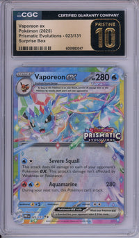 Pokemon Graded: Vaporeon ex 23/131 Stamped Surprise Box Prismatic Evolutions (2025) Holo CGC Pristine 10