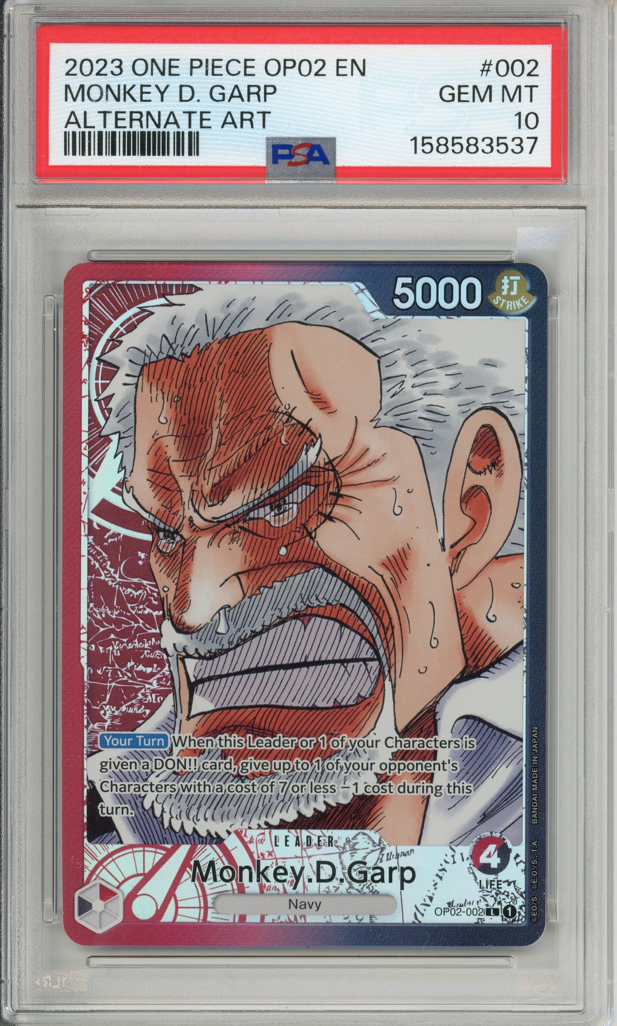 One Piece Graded: Monkey D. Garp OP02-002 Leader Alternate Art PSA 10
