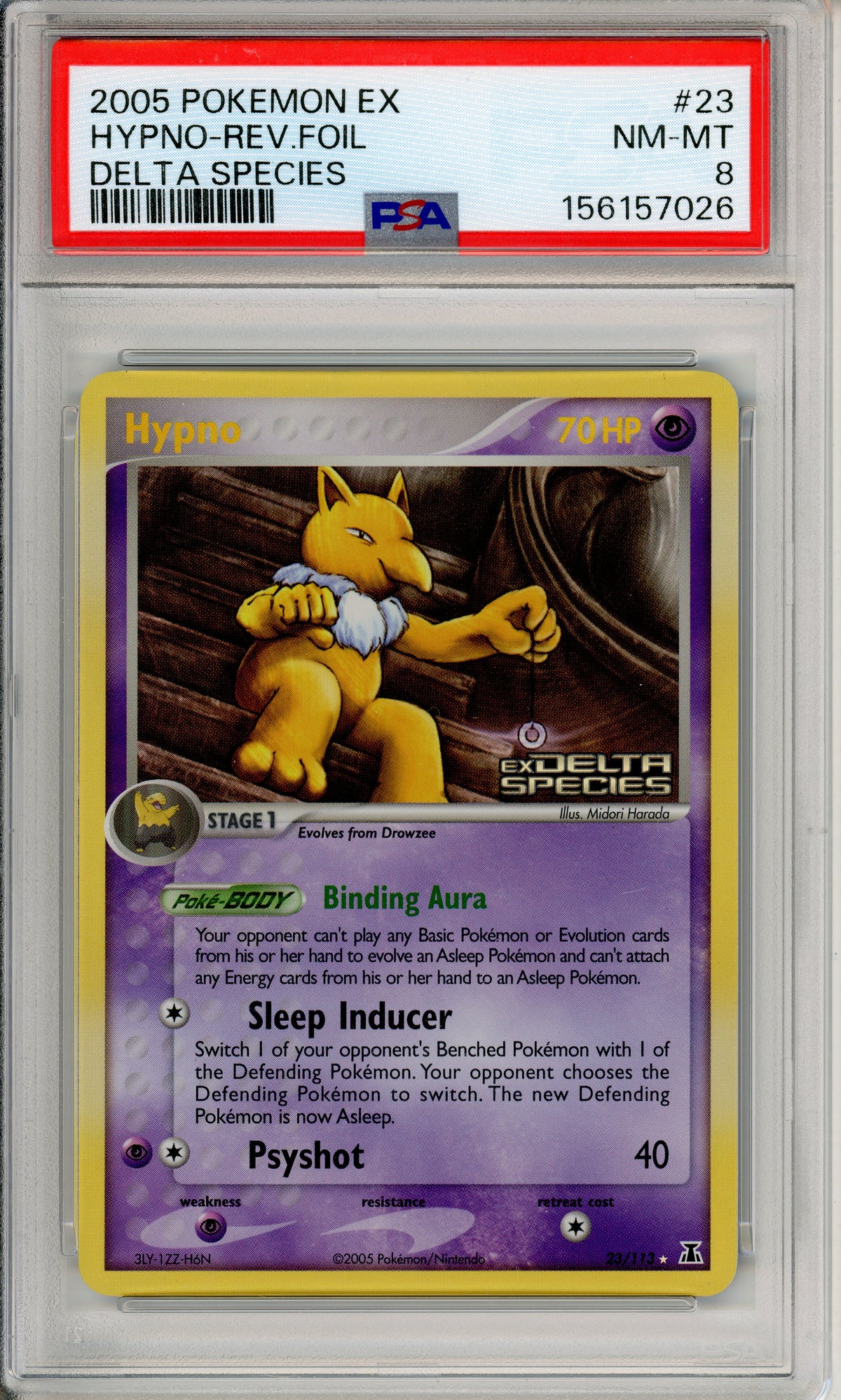 Pokemon Graded: Hypno 23/113 Delta Species (2005) Reverse Foil PSA 8