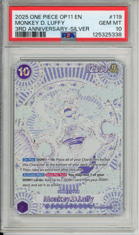 One Piece Graded: Monkey D. Luffy OP05-119 3rd Anniversary Silver PSA 10