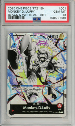 One Piece Graded: Monkey D. Luffy ST21-001 Black & White Alt Art PSA 10