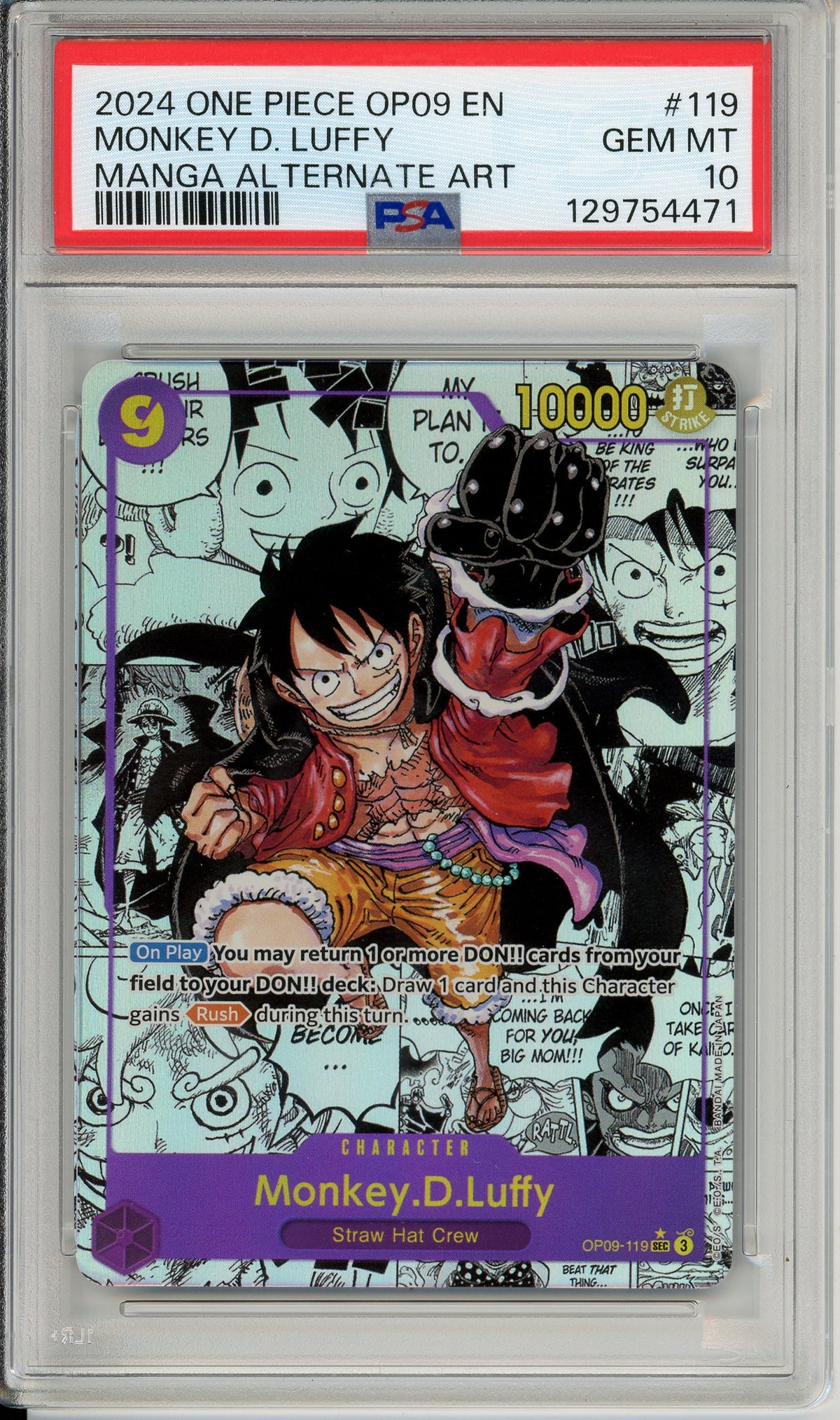 One Piece Graded: Monkey D. Luffy Alt Art Manga OP09-119 Emperors In T – Double Infinity Gaming