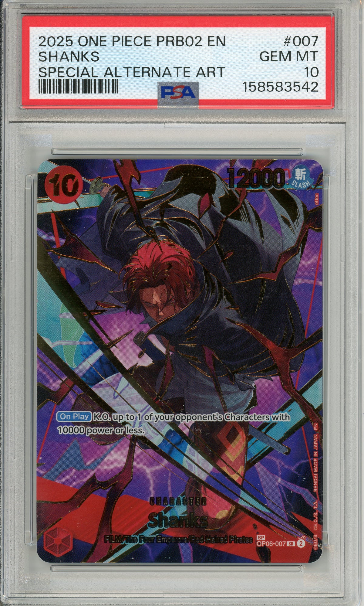 One Piece Graded: Shanks OP06-007 Special Alternate Art (2025) PSA 10