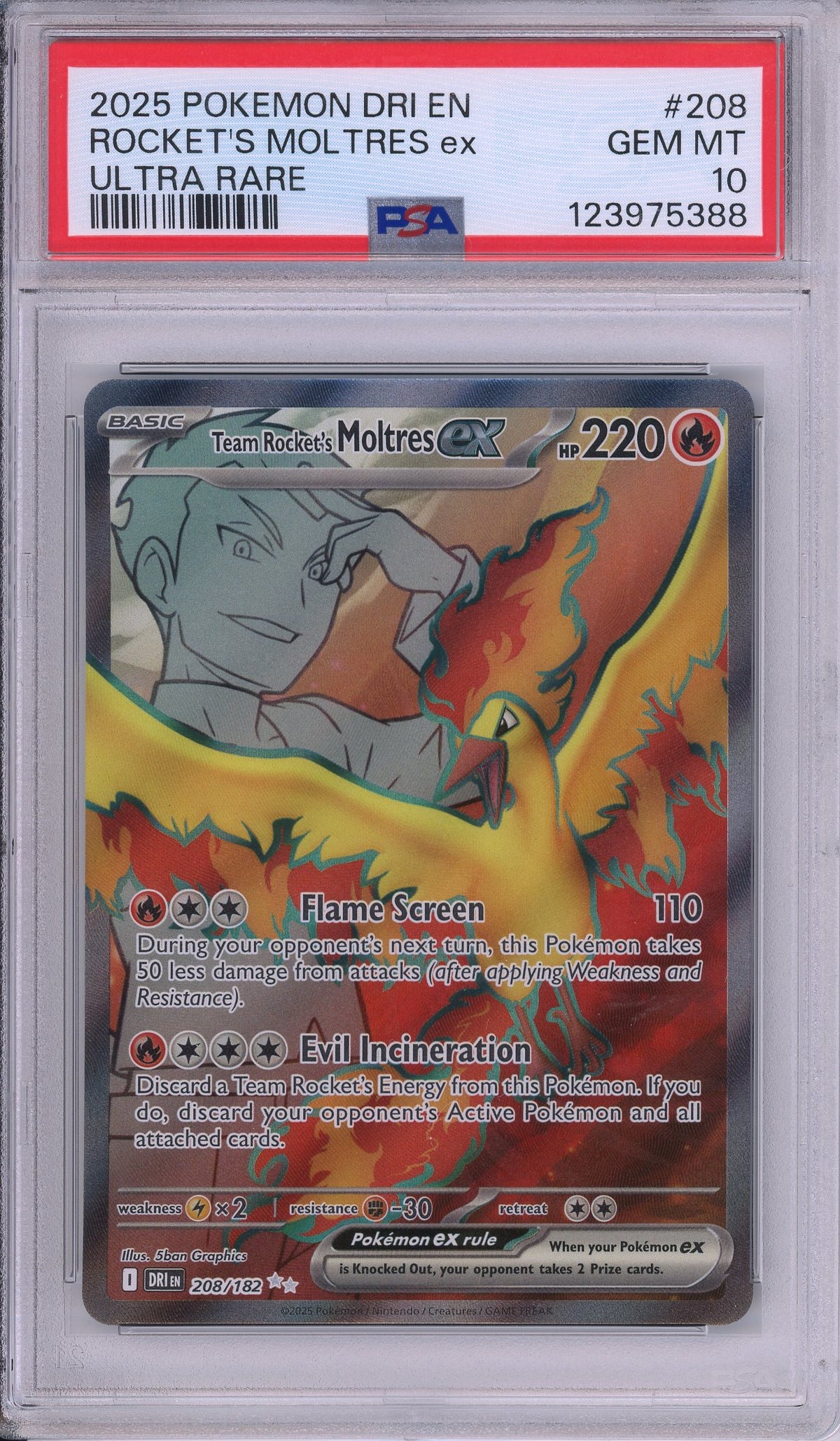 Pokemon Graded: Team Rocket's Moltres ex 208/182 Destined Rivals (2025) Holo PSA 10
