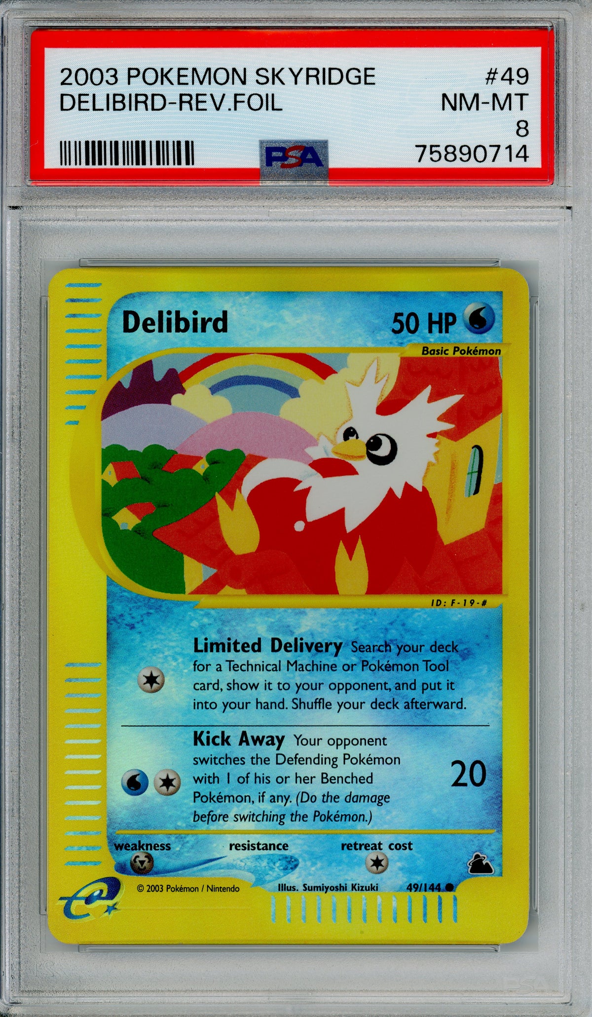 Pokemon Graded: Delibird 49/144 Skyridge (2003) Rev. Foil PSA 8