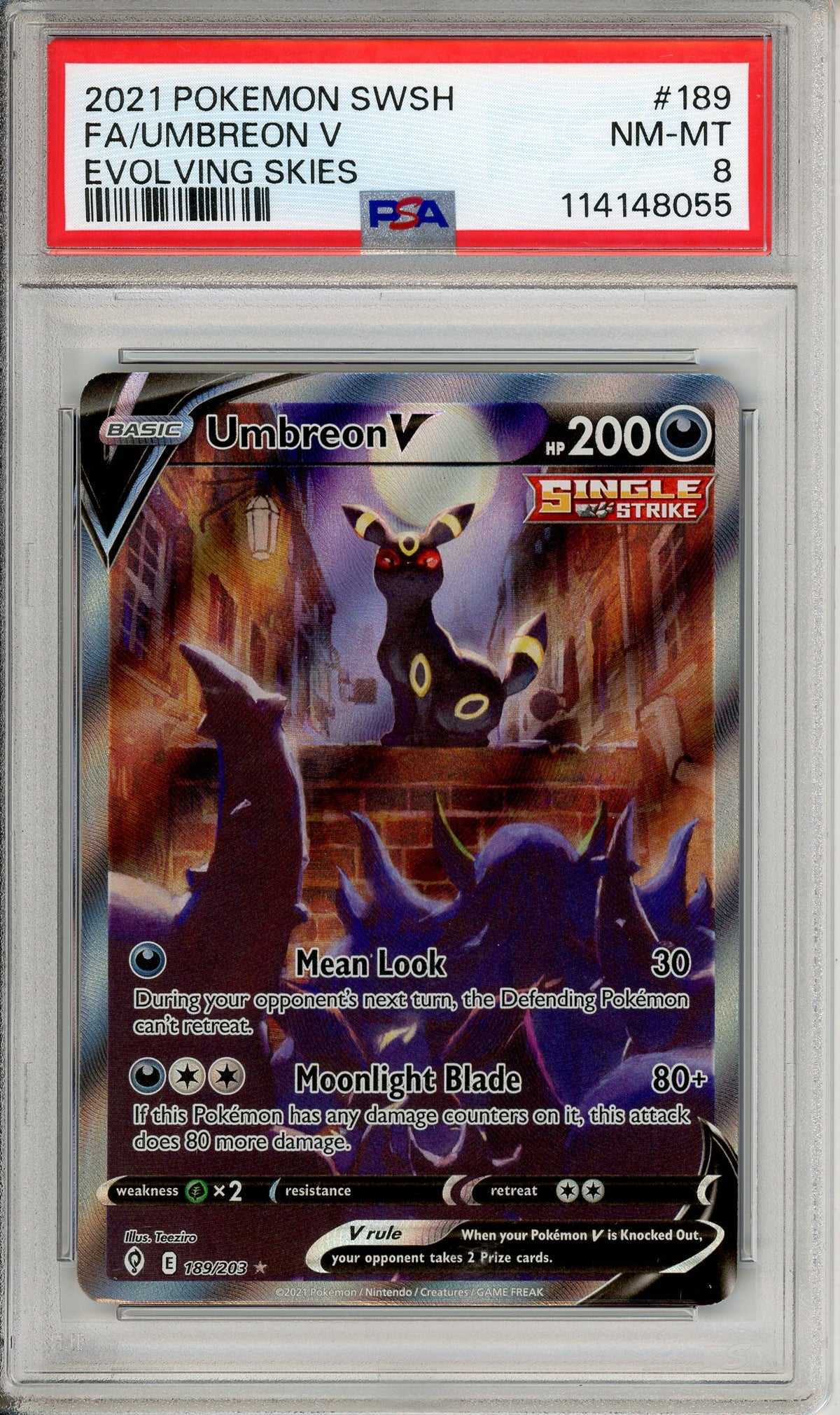 Pokemon Graded: Umbreon V 189/203 Evolving Skies (2021) Full Art Holo PSA 8