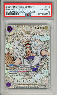 One Piece Graded: Monkey D. Luffy OP05-119 3rd Anniversary Gold PSA 10