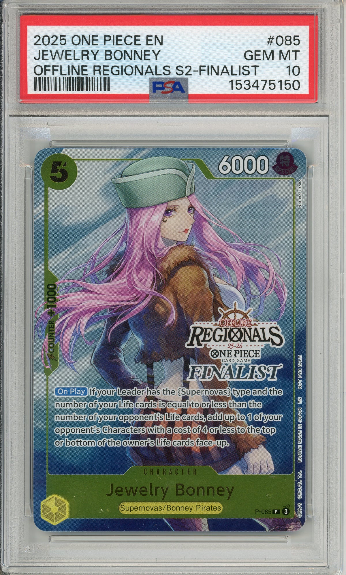 One Piece Graded: Jewelry Bonney P-085 Offline Regionals Finalist PSA 10
