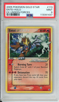 Pokemon Graded: Entei Gold Star 113/115 Ex Unseen Forces (2005) Holo PSA 9