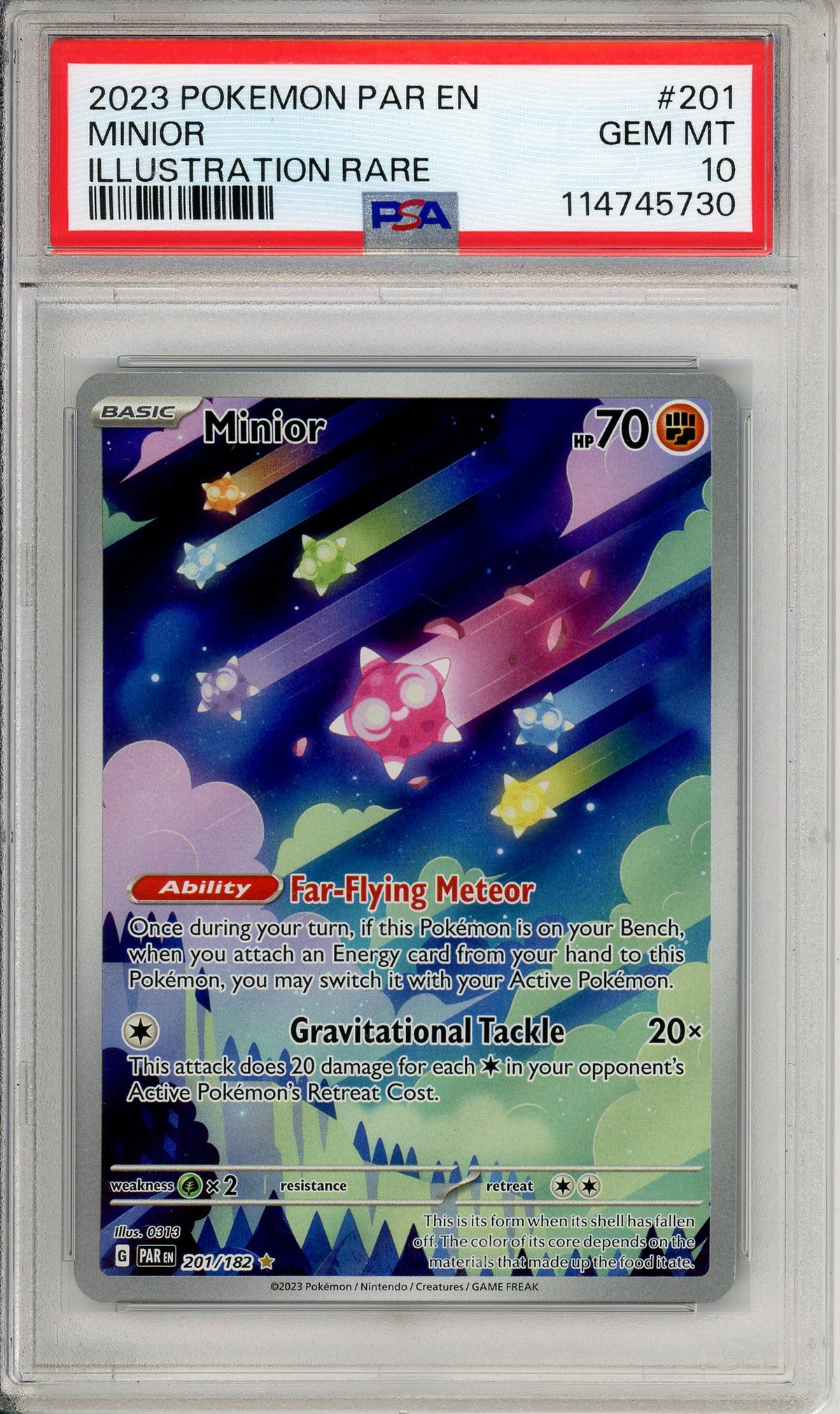 Pokemon Graded: Minior 201/182 Paradox Rift (2023) IR Holo PSA 10