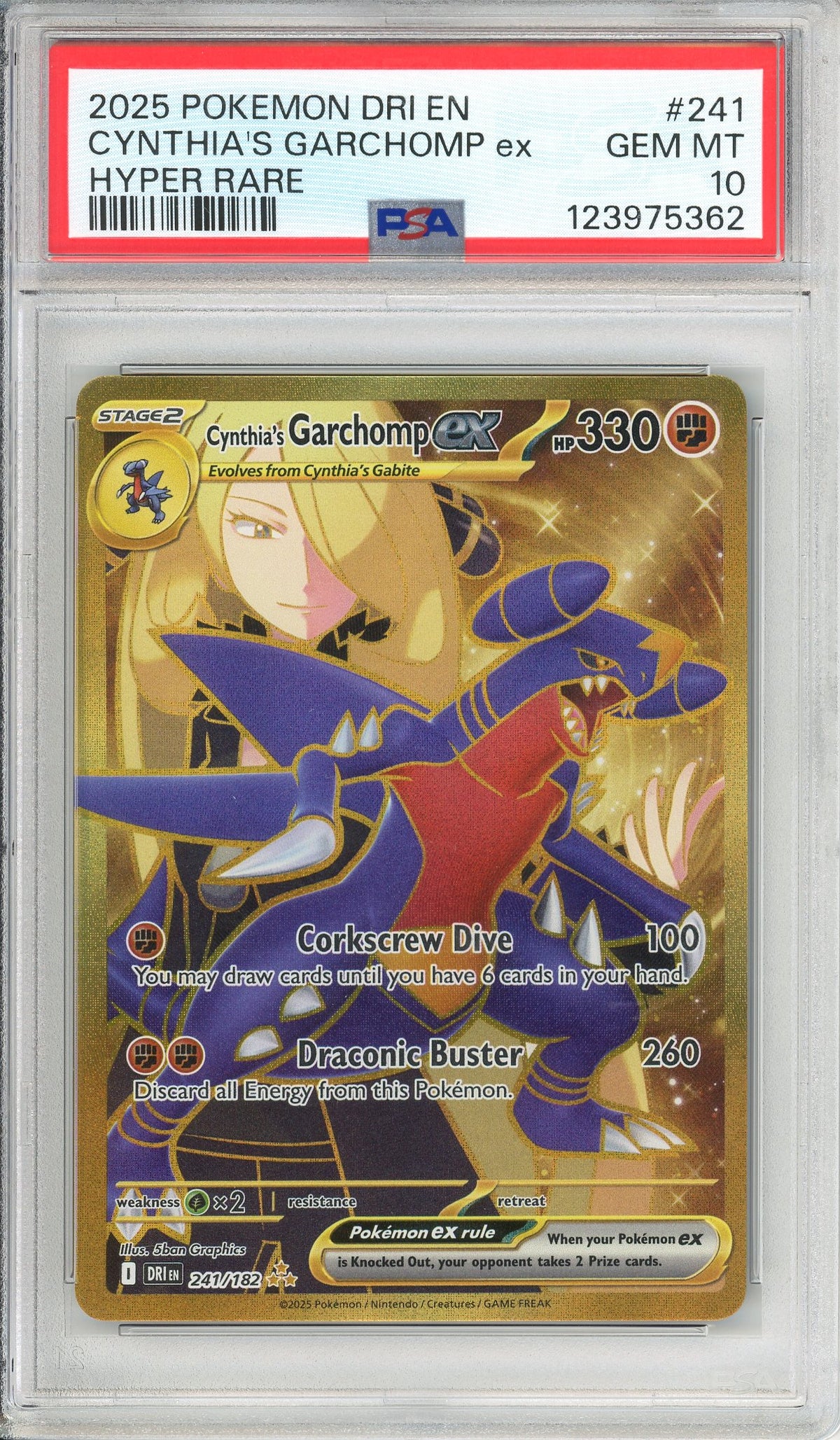 Pokemon Graded: Cynthia's Garchomp ex 241/182 Destined Rivals (2025) Holo Rare PSA 10
