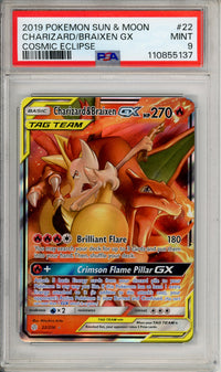 Pokemon Graded: Charizard & Braixen GX 22/236 Cosmic Eclipse (2019) Holo PSA 9