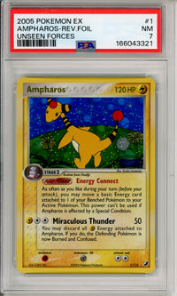 Pokemon Graded: Ampharos 1/115 Unseen Forces (2005) Reverse Foil PSA 7