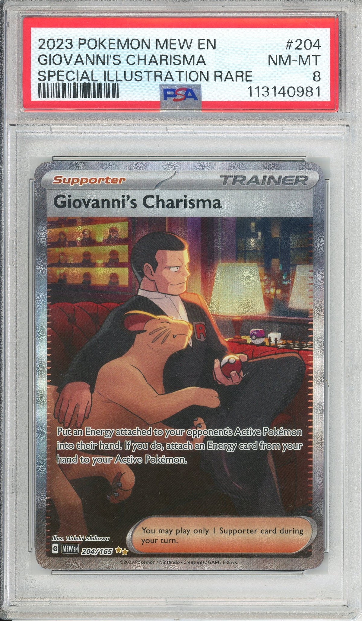 Pokemon Graded: Giovanni's Charisma 204/165 Scarlet & Violet 151 (2023) Holo PSA 8