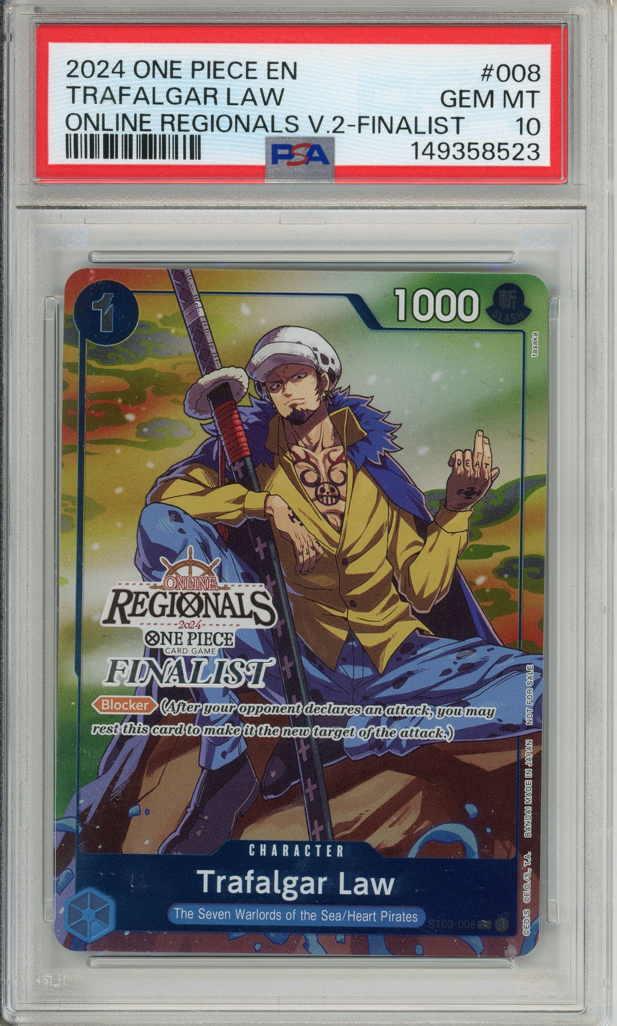 One Piece Graded: Trafalgar Law ST03-008 Offline Regionals Finalist (2024) PSA 10