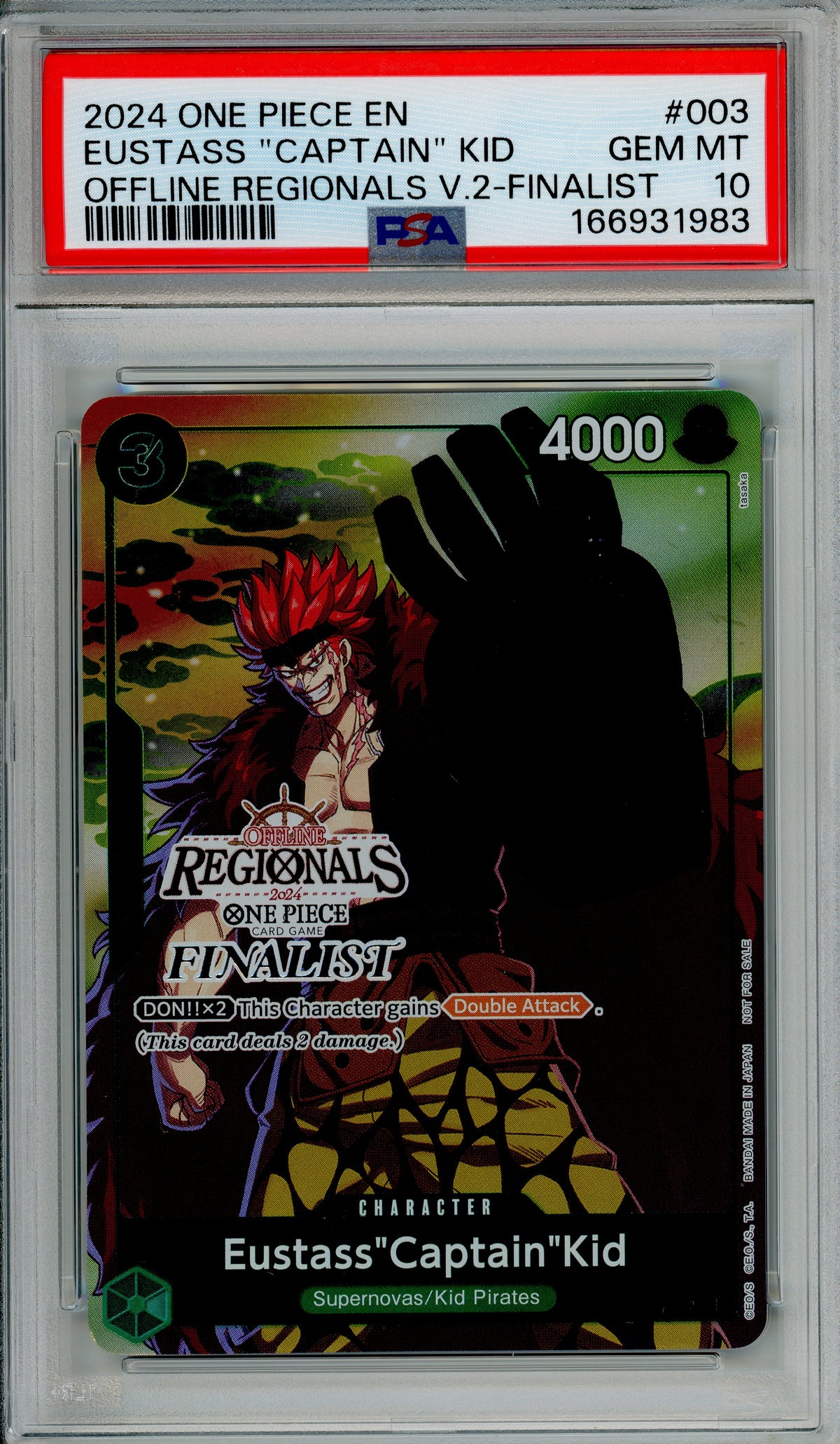 One Piece Graded: Eustass "Captain" Kid #3 Finalist (2024) PSA 10
