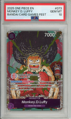One Piece Graded: Monkey D. Luffy OP07-073 Bandai Card Game Fest 2025 PSA 10