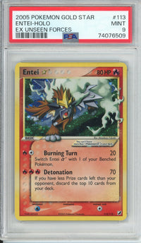 Pokemon Graded: Entei Gold Star 113/115 Ex Unseen Forces (2005) PSA 9