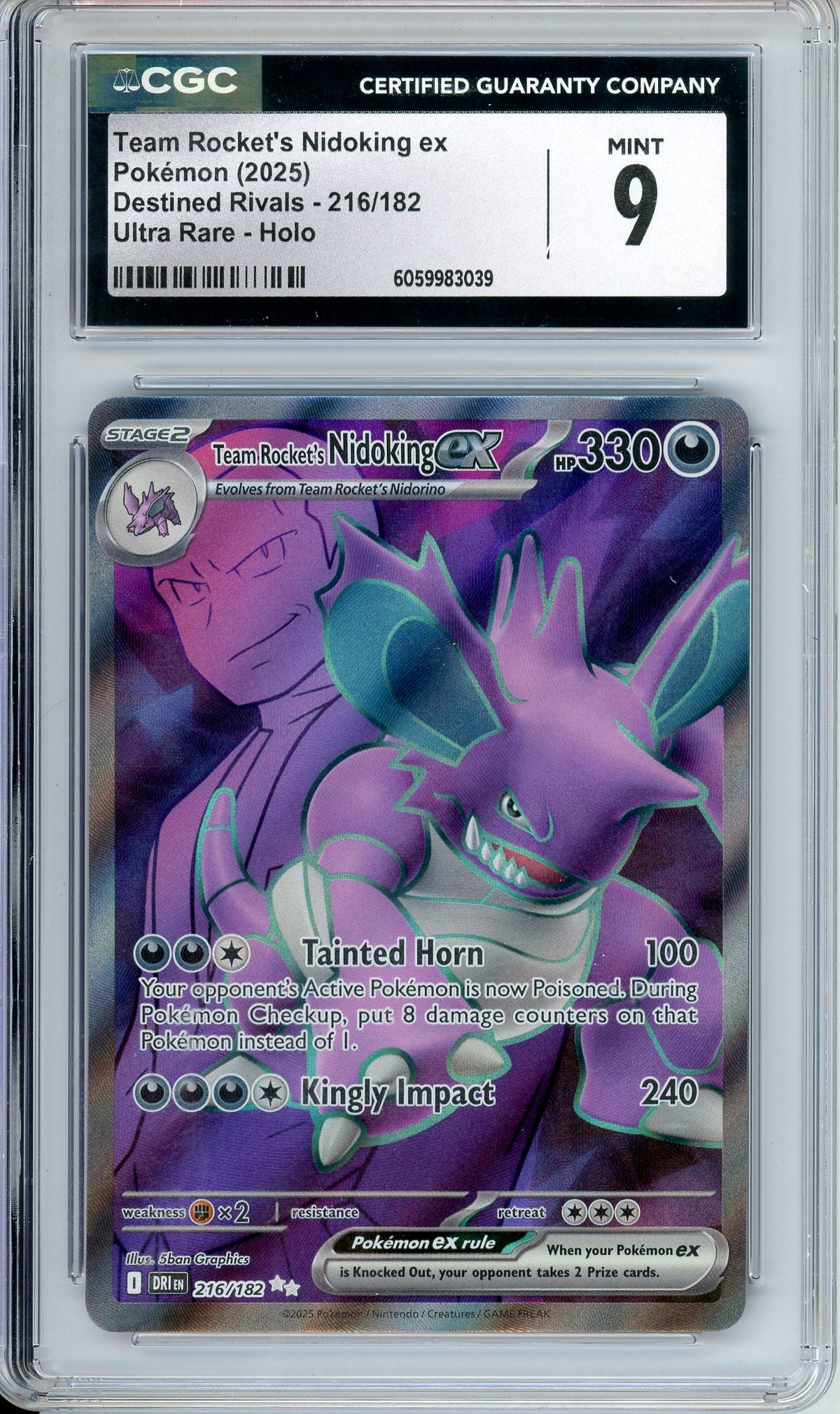 Pokemon Graded: Team Rocket's Nidoking ex 216/182 Destined Rivals (2025) Rare Holo CGC 9