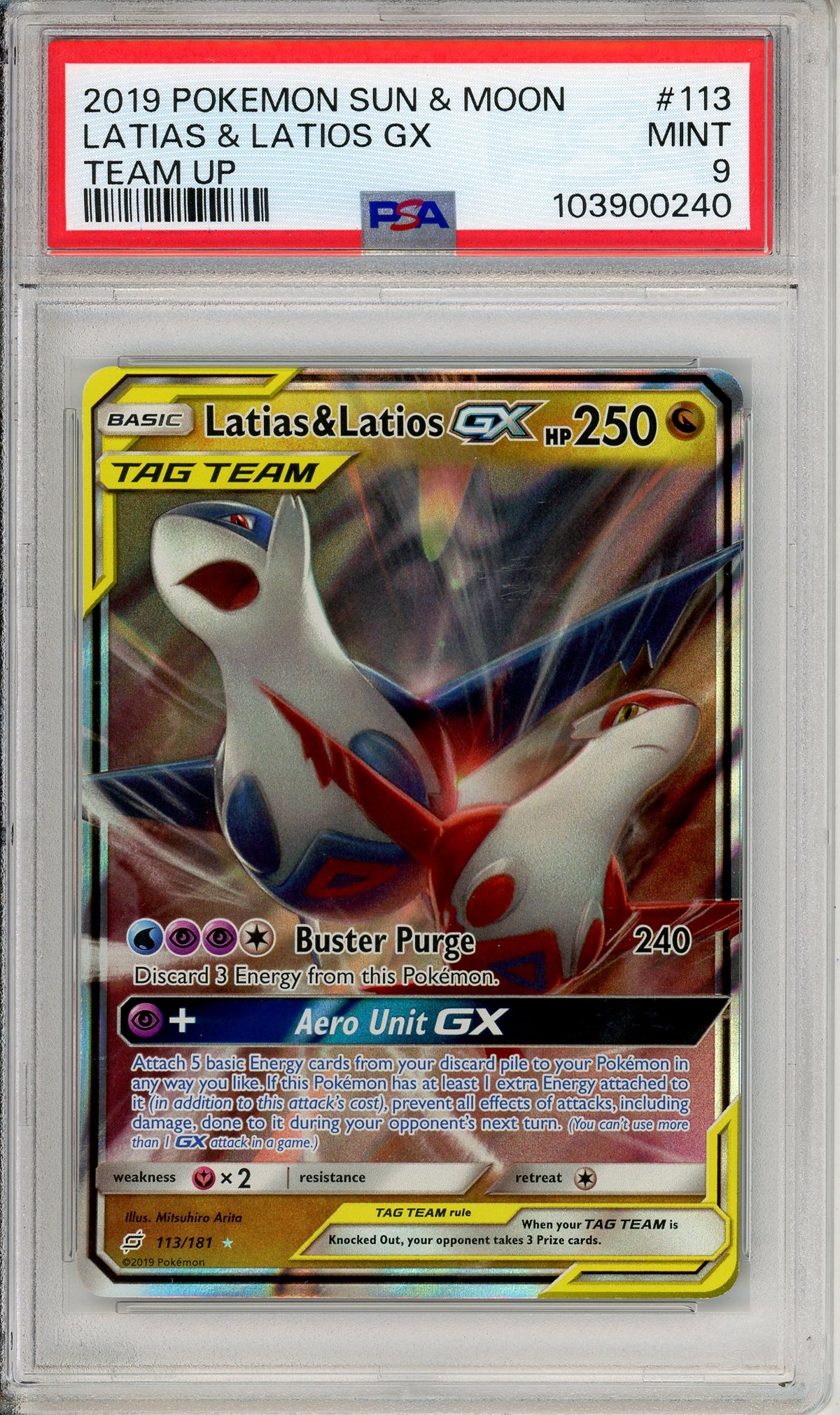 Pokemon Graded: Latias & Latios GX 113/181 Team Up (2019) Holo PSA 9