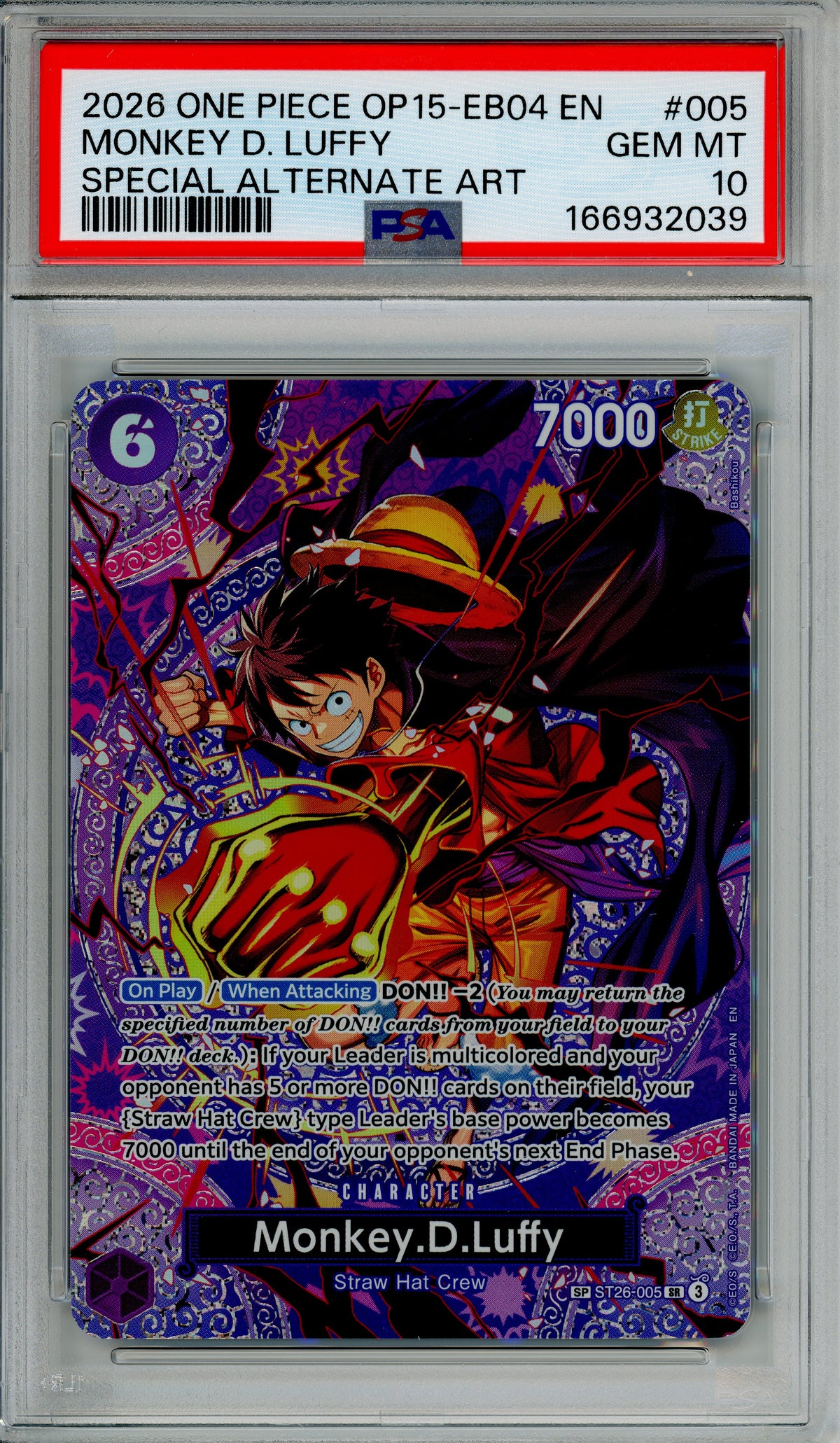 Pokemon Graded: Monkey D. Luffy #5 OP15-EB04 Special Alt Art (2026) PSA 10