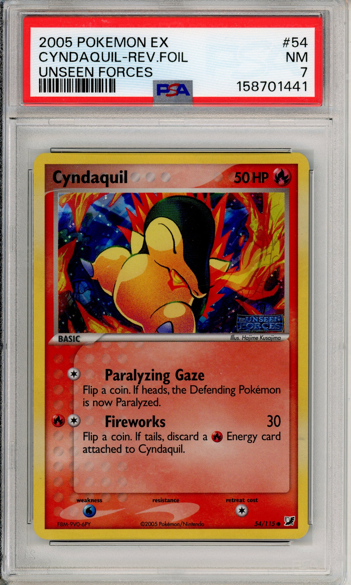 Pokemon Graded: Cyndaquil 54/115 Unseen Forces (2005) Reverse Foil PSA 7