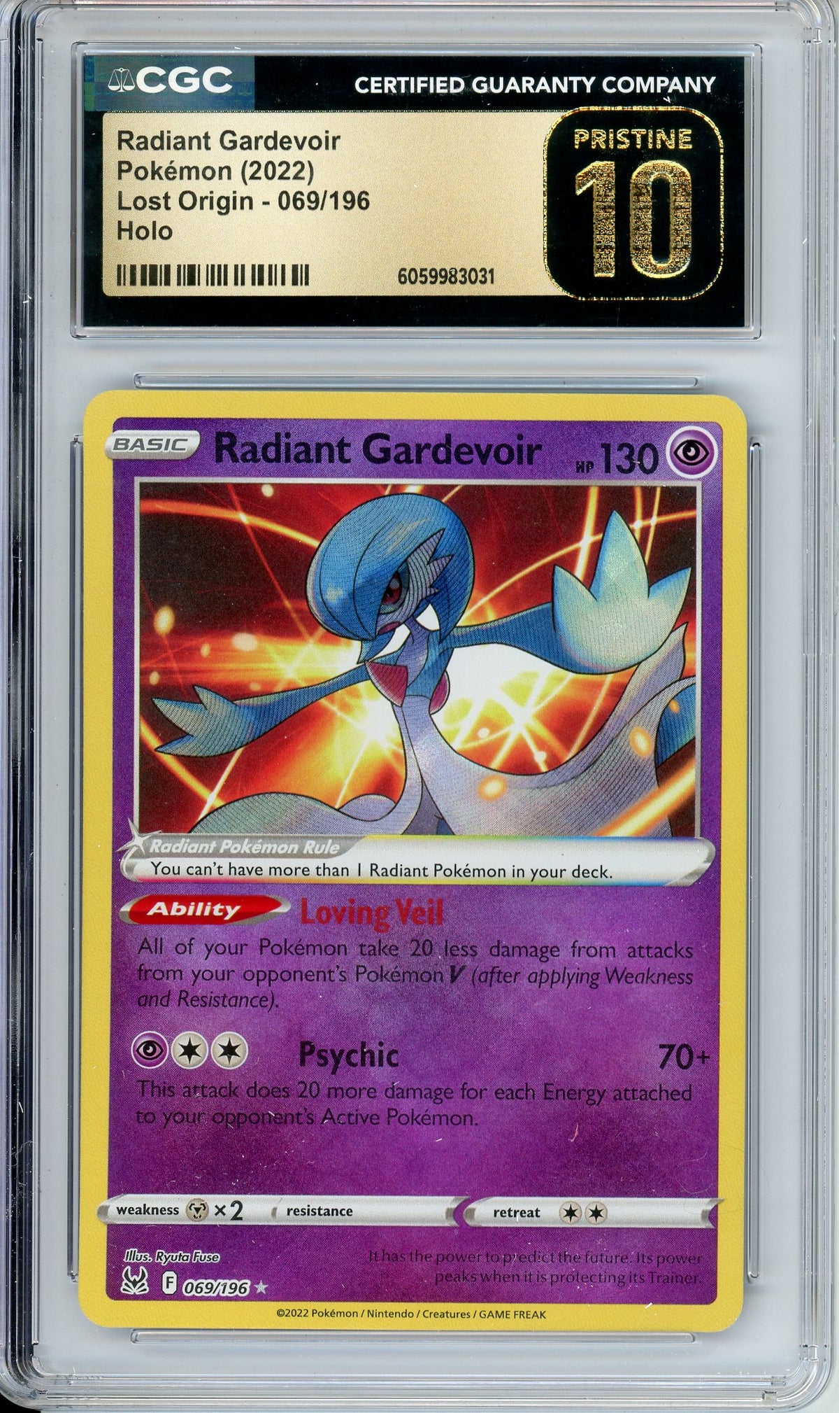 Pokemon Graded: Radiant Gardevoir 69/196 Lost Origin (2022) Radiant Holo CGC Pristine 10