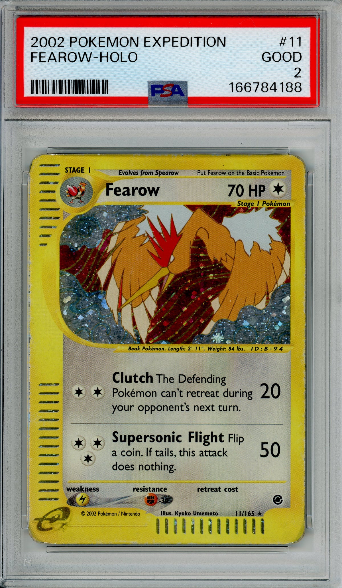 Pokemon Graded: Fearow 11/165 Expedition (2002) Holo PSA 2