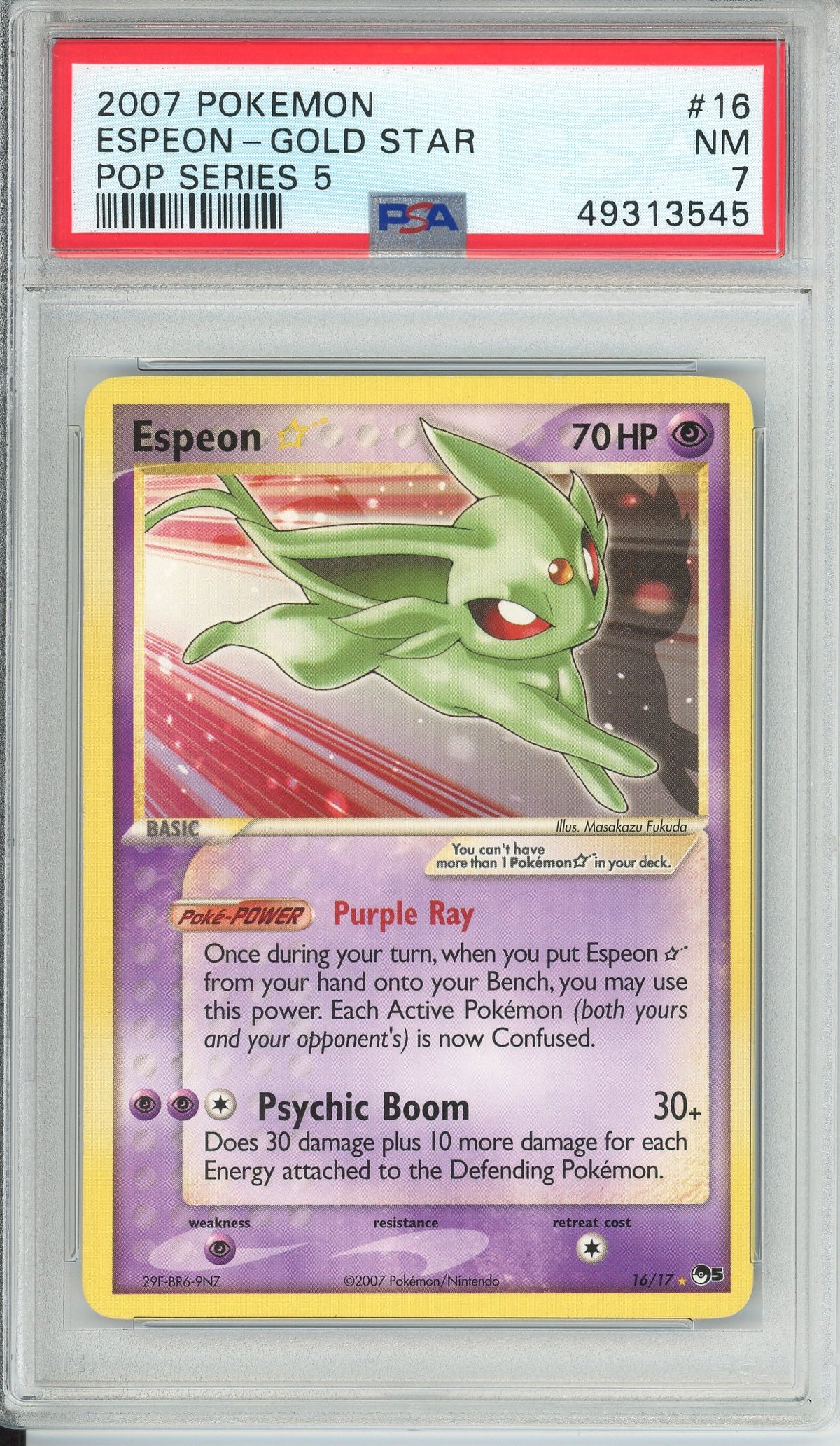 Pokemon Graded: Espeon Gold Star 16/17 POP Series 5 (2007) PSA 7