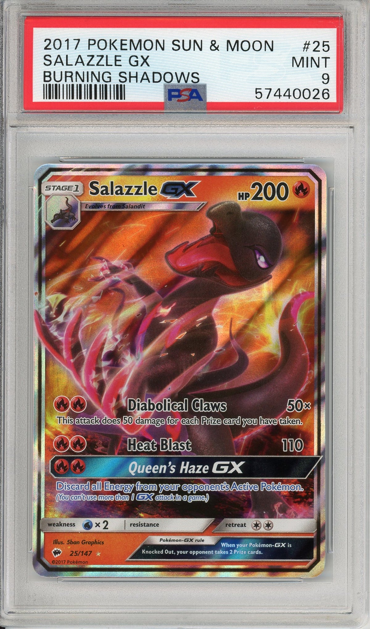 Pokemon Graded: Salazzle GX 25/147 Burning Shadows (2017) Holo PSA 9