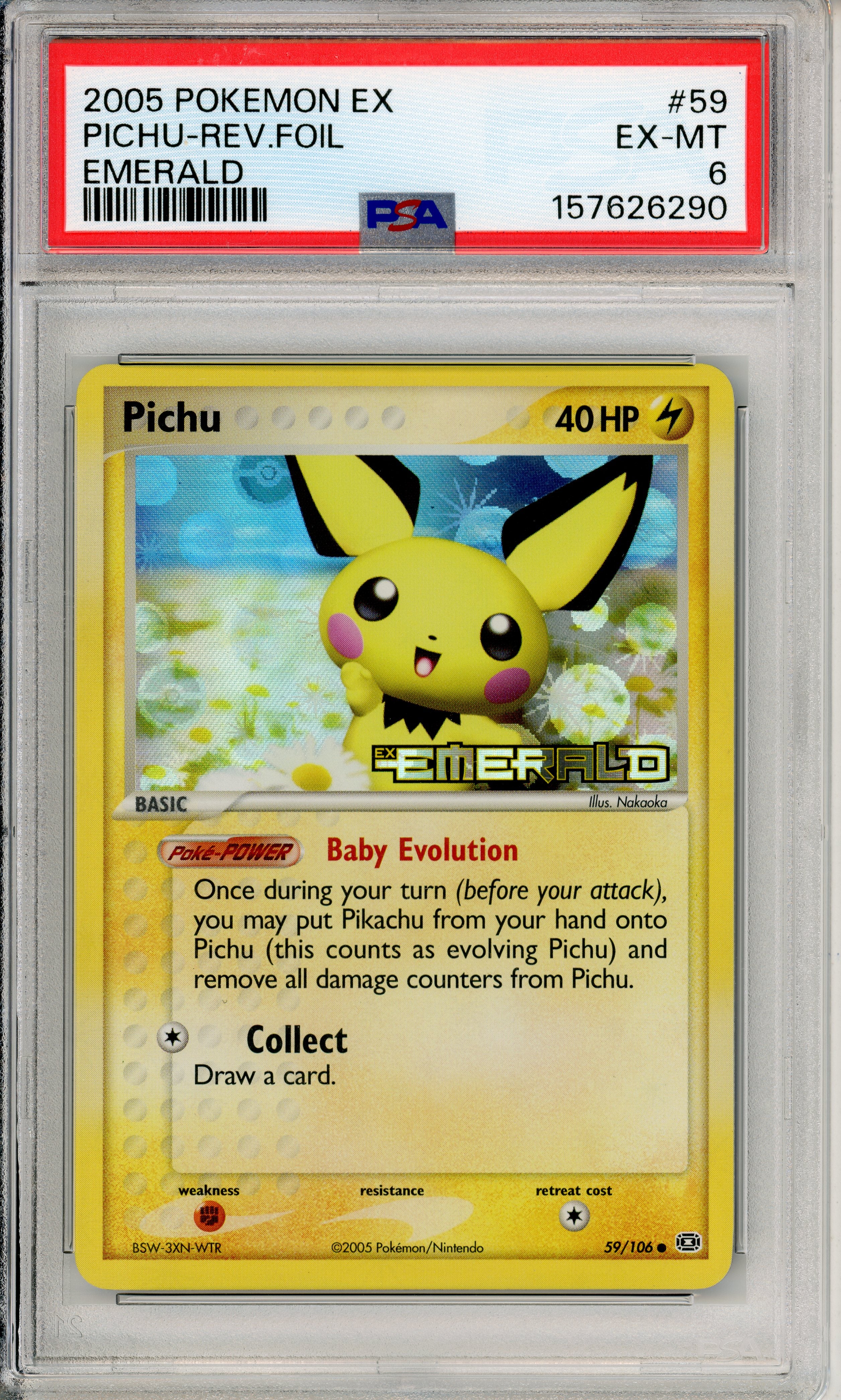 ピチュ Pichu Emerald ホロ　59/106 2005 Pokemon Graded: Pichu 59/106 Emerald (2005) Reverse Foil PSA 6