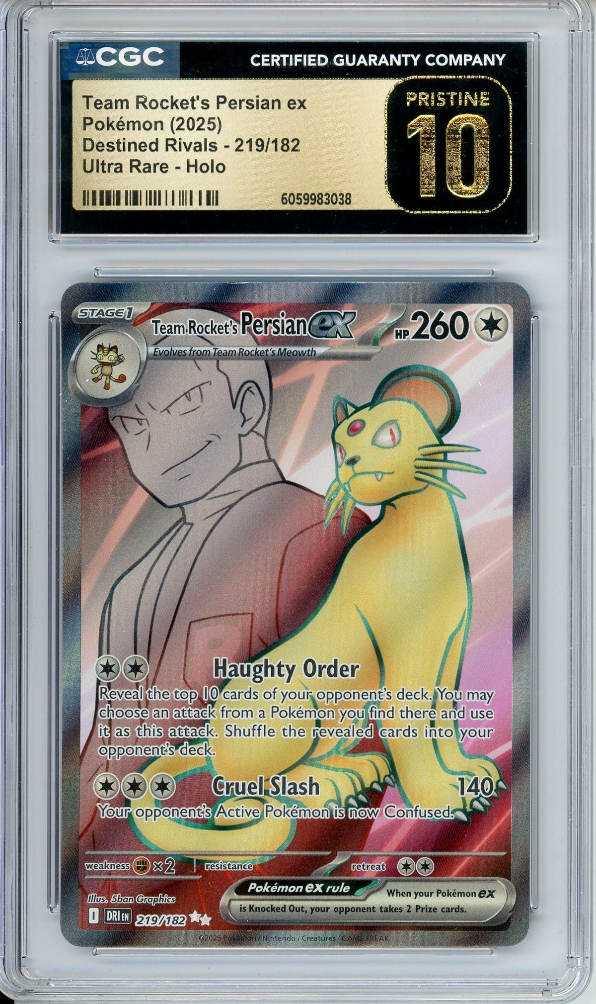 Pokemon Graded: Team Rocket's Persian ex 219/182 Destined Rivals (2025) Rare Holo CGC Pristine 10