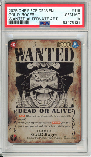 One Piece Graded: Gol D. Roger Wanted Poster OP09-118 Carrying On His Will PSA 10