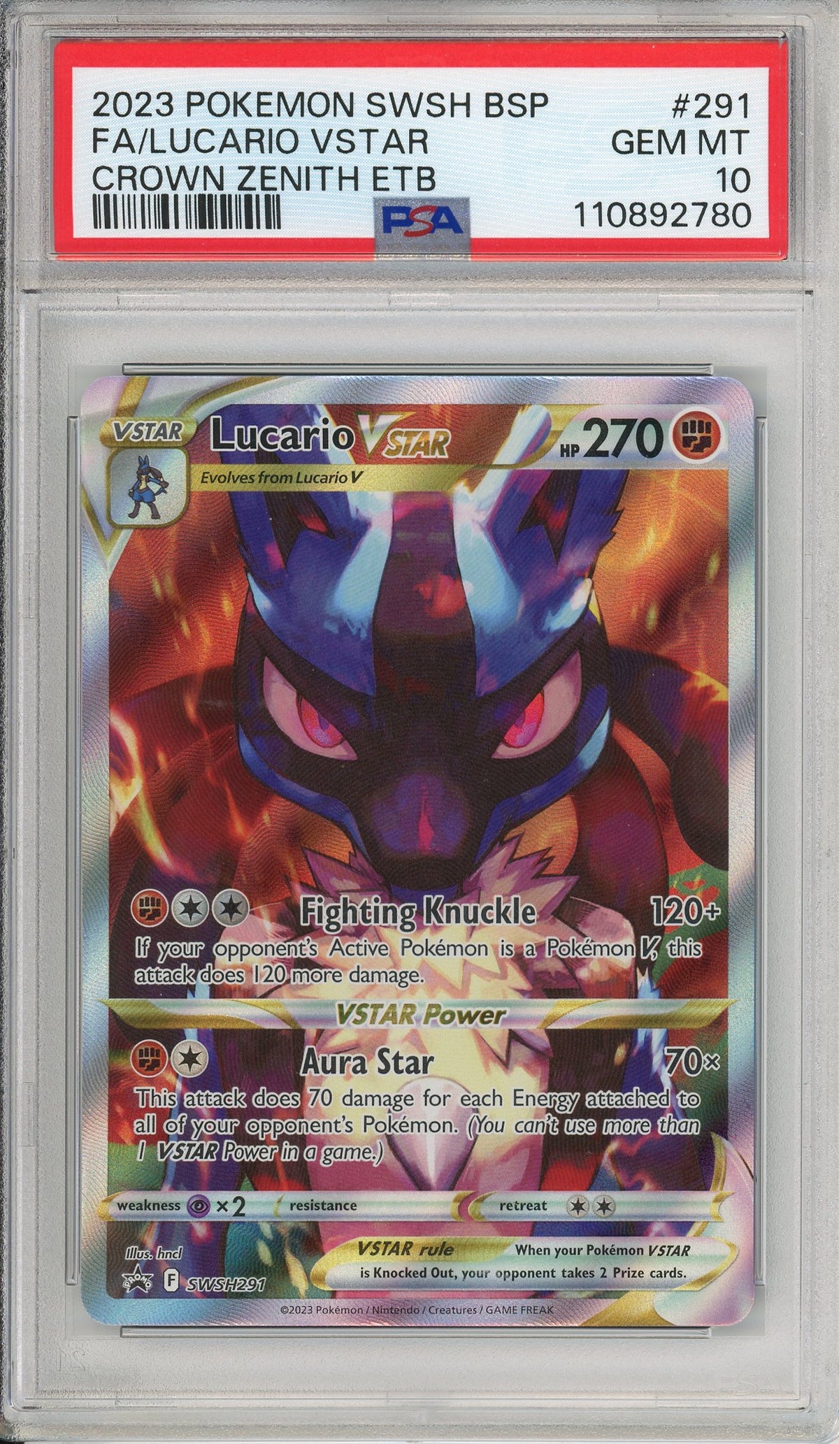 Pokemon Graded: Lucario VSTAR #SWSH291 Crown Zenith ETB Promo (2023) Full Art Holo PSA 10