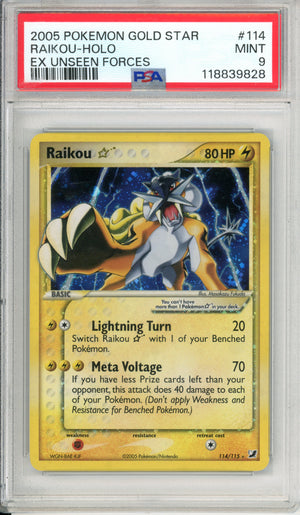 Pokemon Graded: Raikou Gold Star 114/115 Ex Unseen Forces (2005) Holo PSA 9