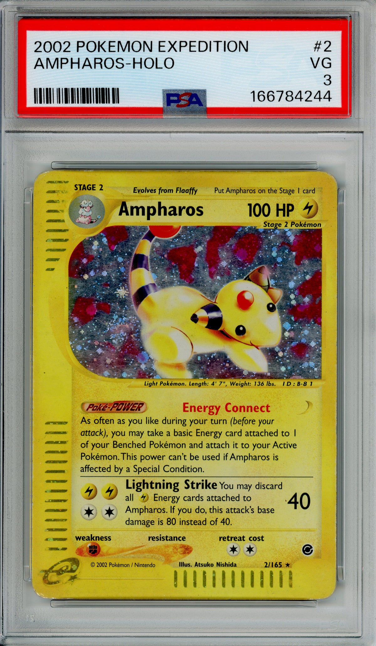 Pokemon Graded: Ampharos 21/165 Expedition (2002) Holo PSA 3